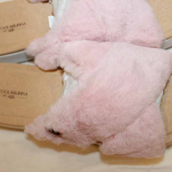 NIB UGG KOOLABURRA WOMEN'S FUR WEDGE SLIDES SLIPPERS SANDALS PINK WHITE - Picture 3 of 6